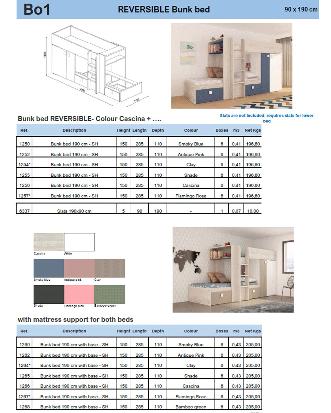Trasman Bo 1 Reversible Bunk Bed with Drawers and Wardrobe - 90x200cm, Supports Included