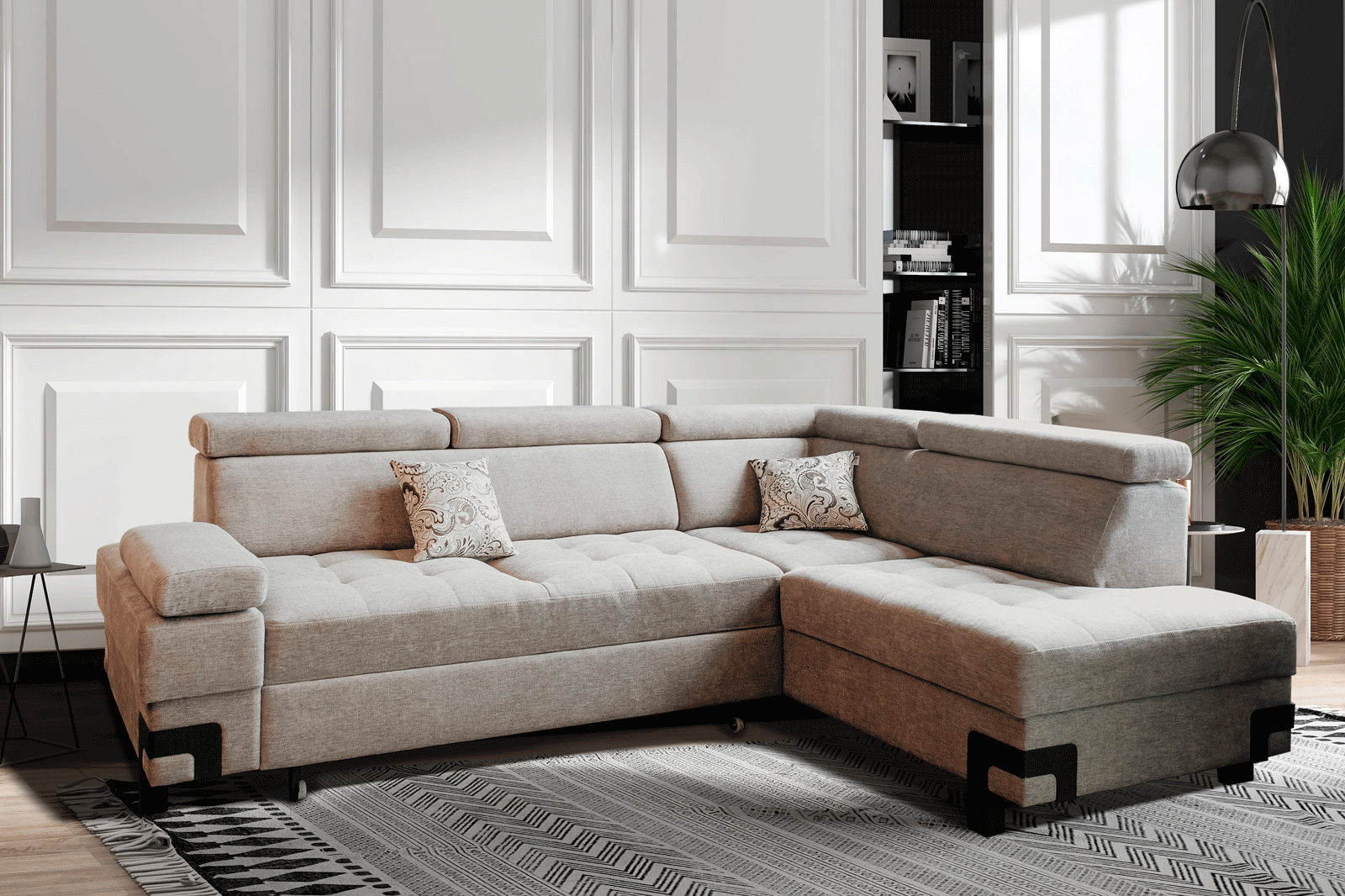 UA Collection Garda 2-Piece Left Facing Sectional with Bed and Storage - Light Gray, Fabric