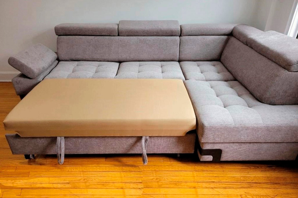UA Collection Garda 2-Piece Left Facing Sectional with Bed and Storage - Light Gray, Fabric