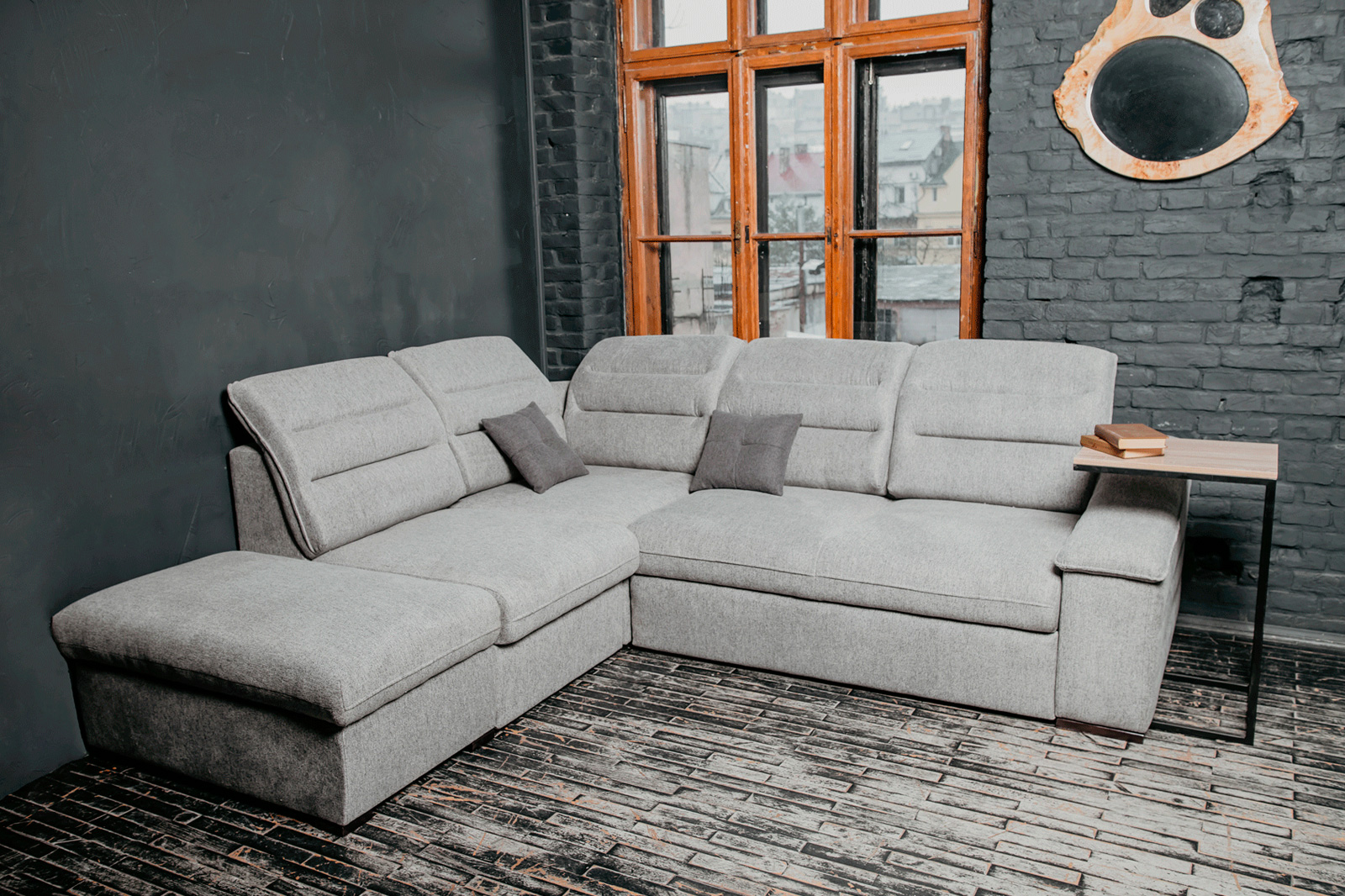 UA Collection Oliver 3-Piece Right Facing Sectional with Bed and Storage - Light Gray, Fabric