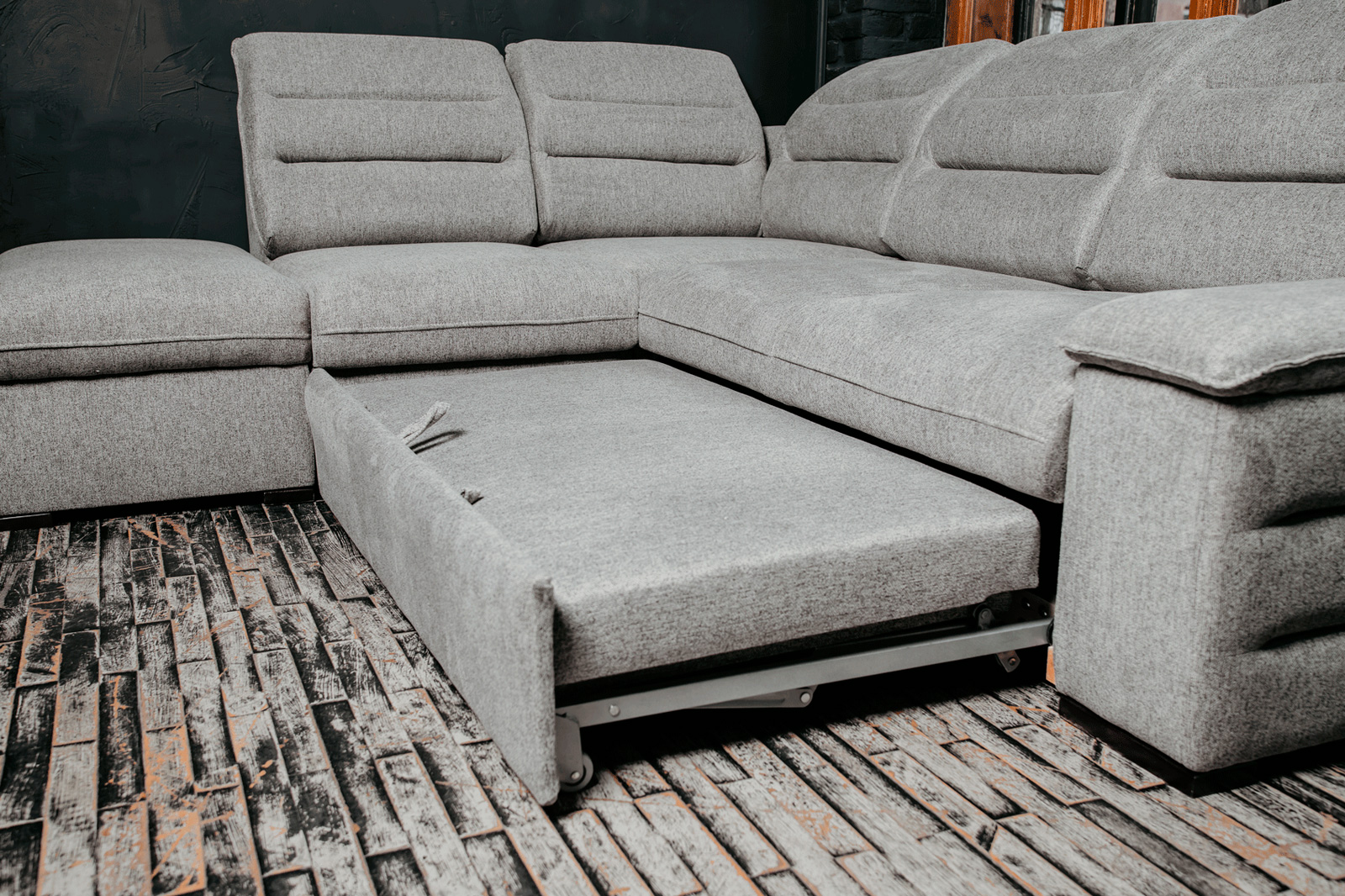 UA Collection Oliver 3-Piece Right Facing Sectional with Bed and Storage - Light Gray, Fabric