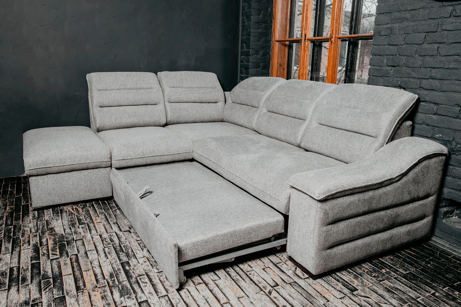 UA Collection Oliver 3-Piece Right Facing Sectional with Bed and Storage - Light Gray, Fabric