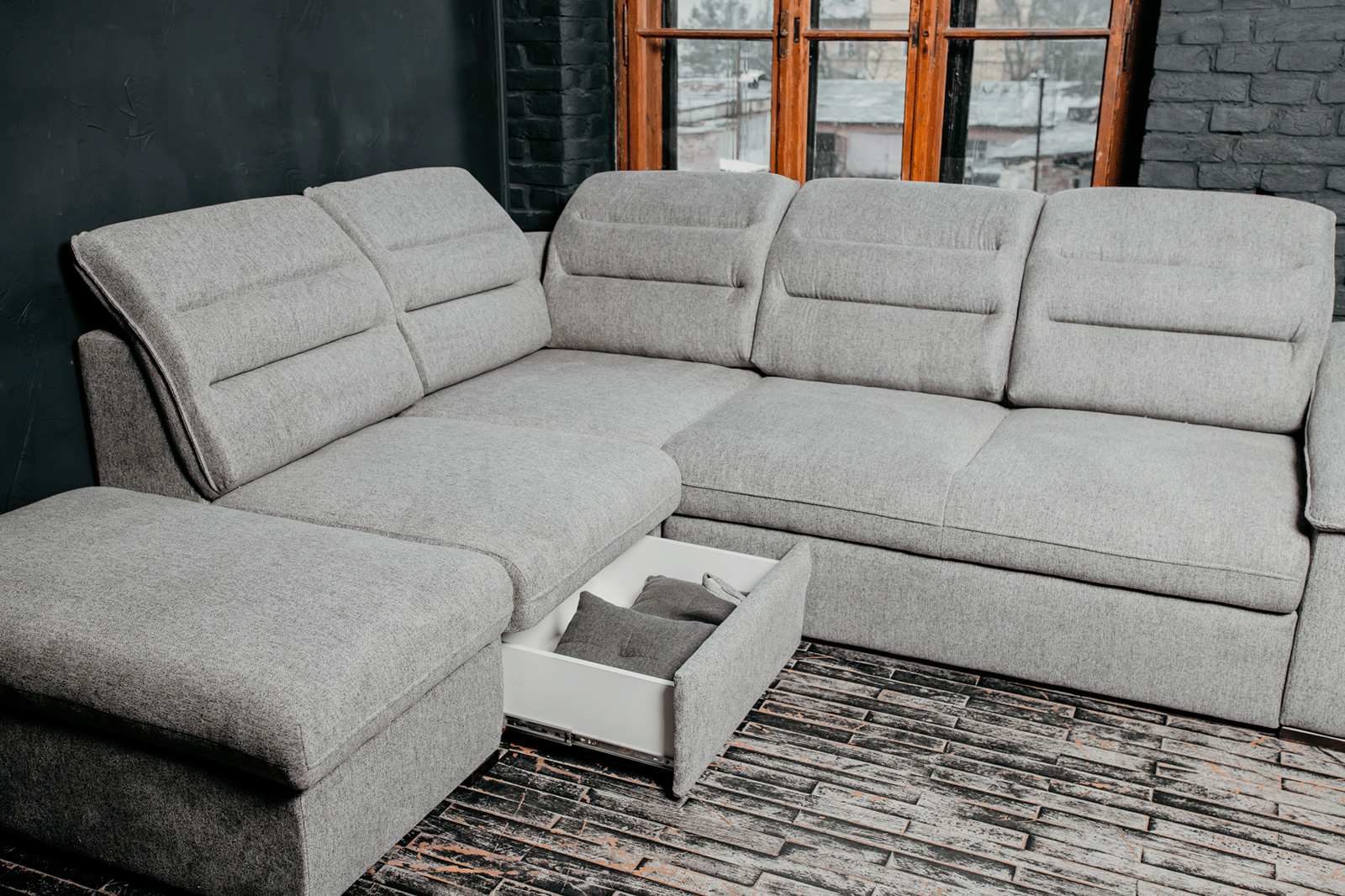 UA Collection Oliver 3-Piece Right Facing Sectional with Bed and Storage - Light Gray, Fabric