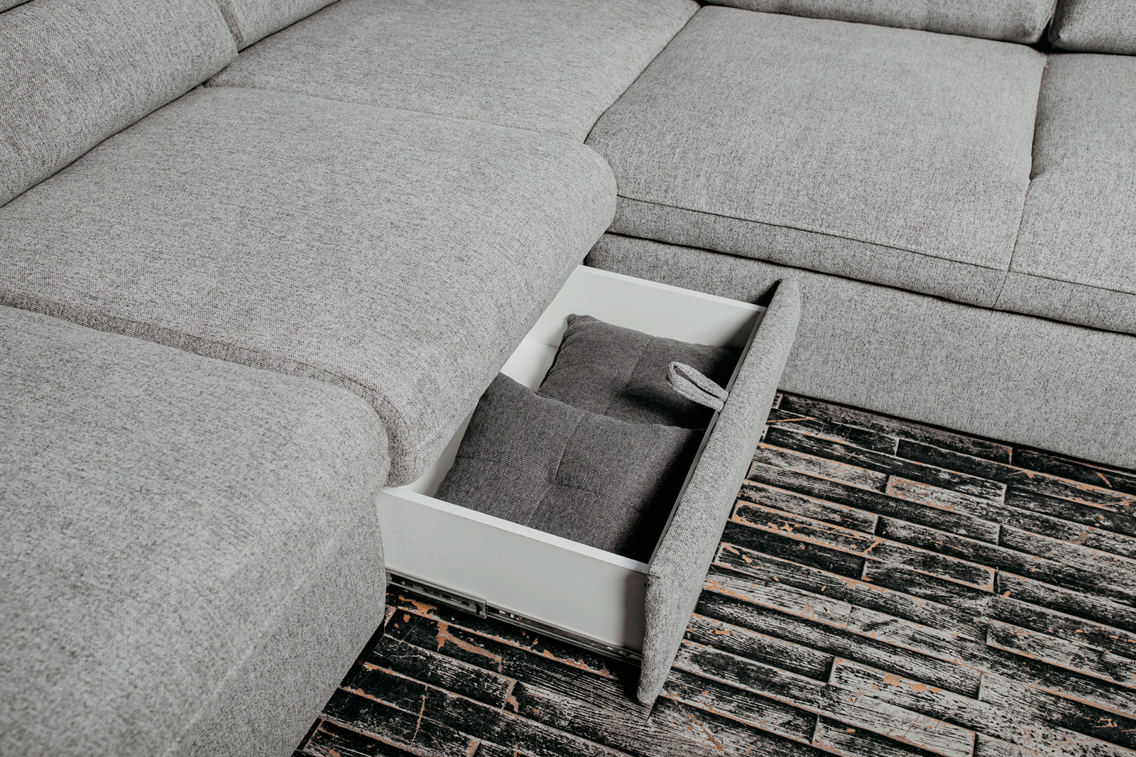 UA Collection Oliver 3-Piece Right Facing Sectional with Bed and Storage - Light Gray, Fabric