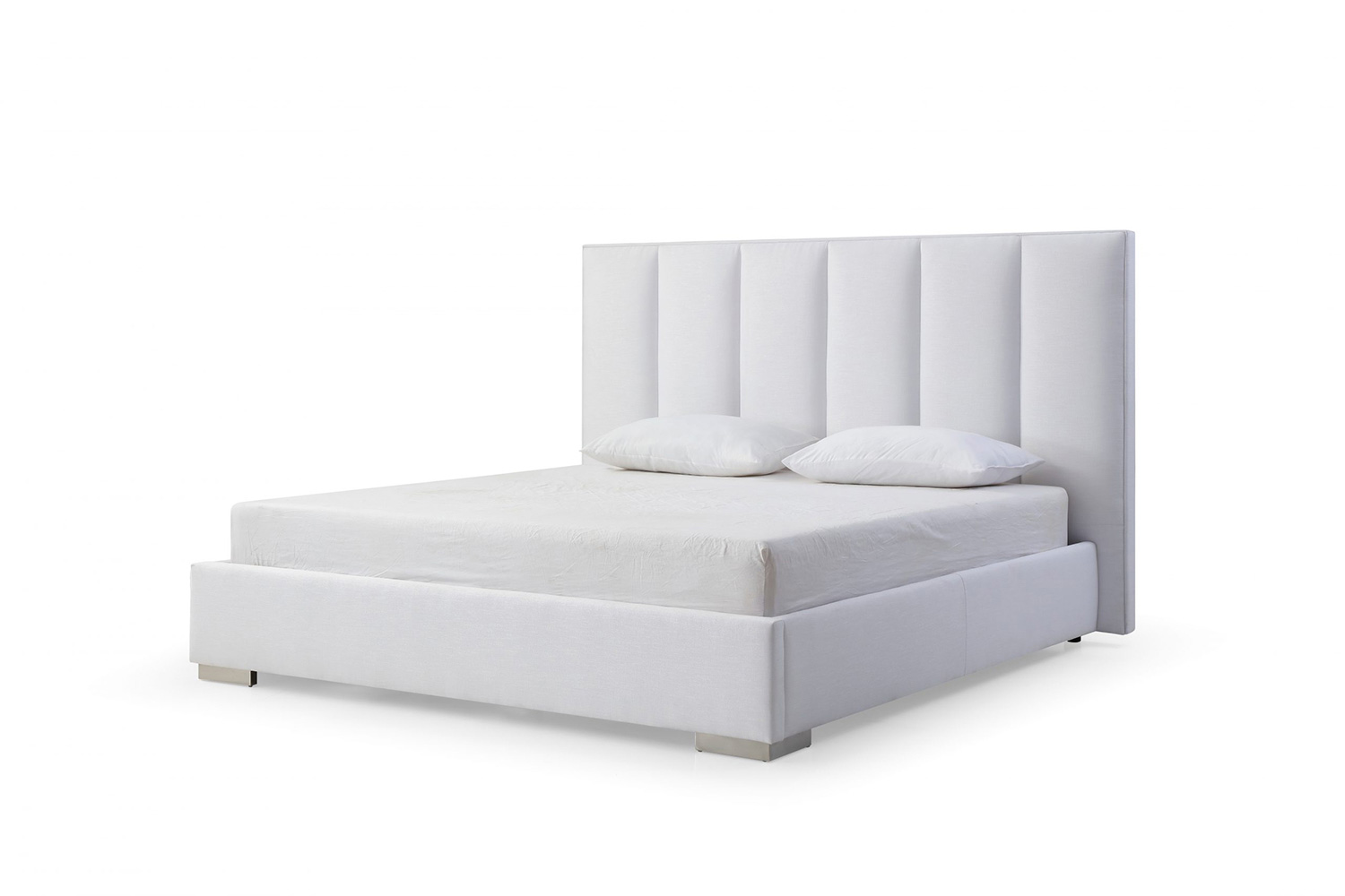 Whiteline Velvet Queen Size Bed - White