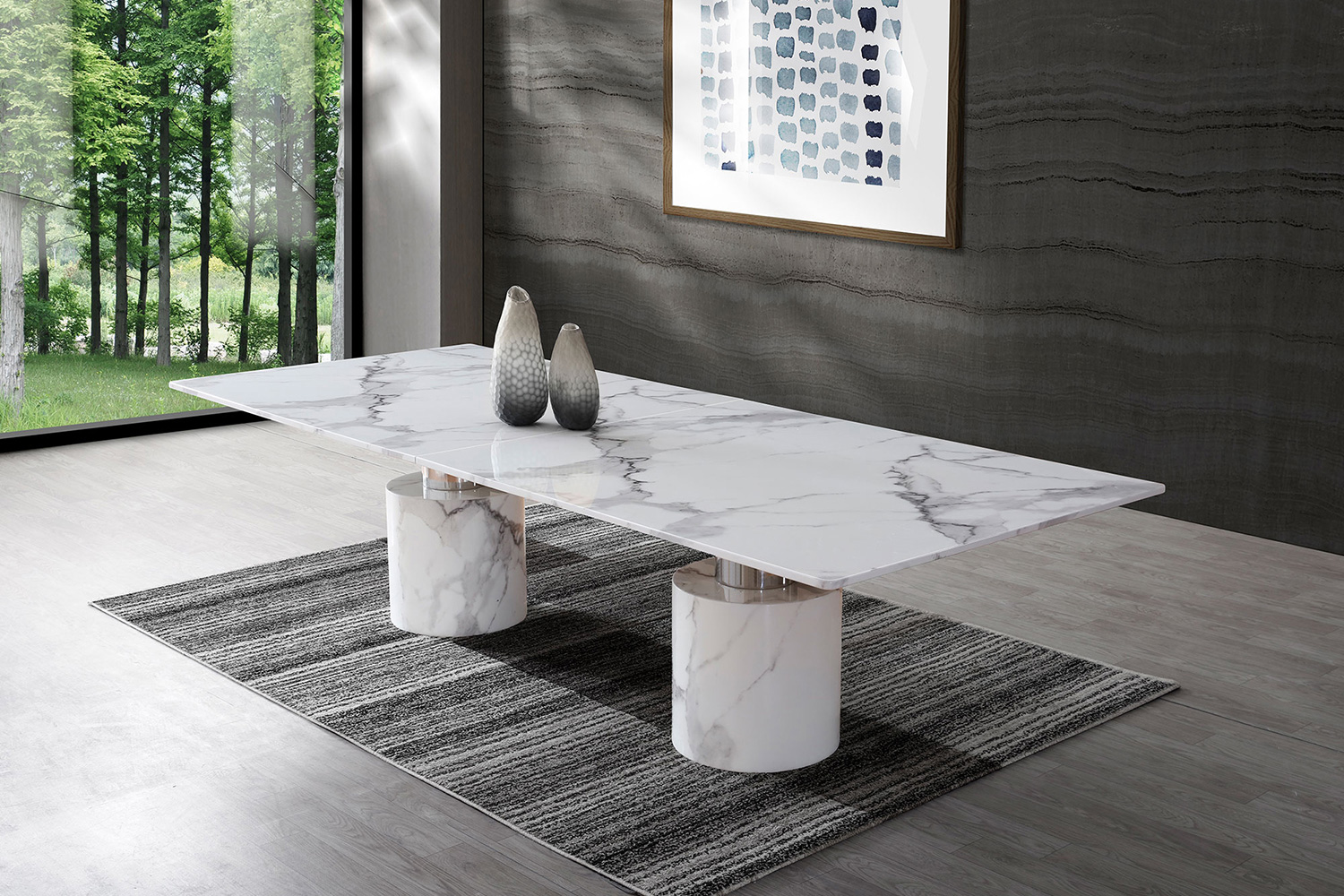 Whiteline Geneva Large Dining Table - White, Silver Base