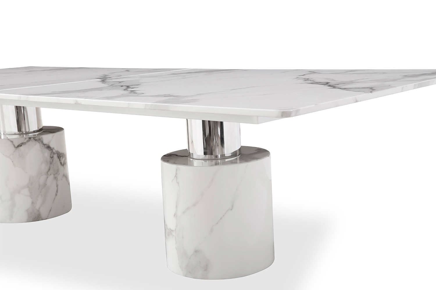 Whiteline Geneva Large Dining Table - White, Silver Base