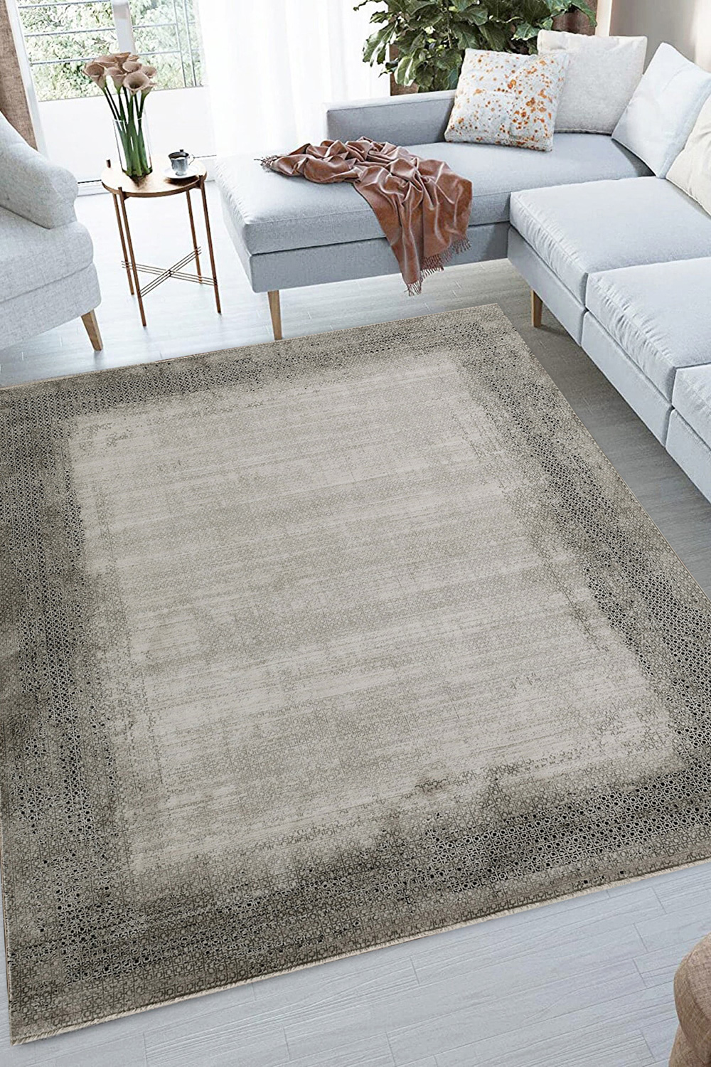 Whiteline Ada Rug - Beige/Gray, W 63"
