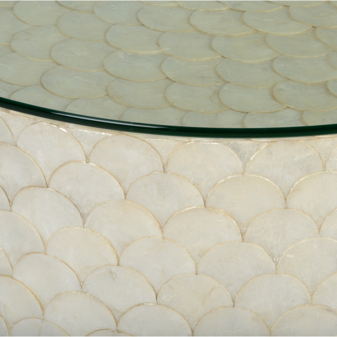 Wildwood - Samal Cocktail Table in Natural White/Clear, Wood/Capiz Shell/Glass