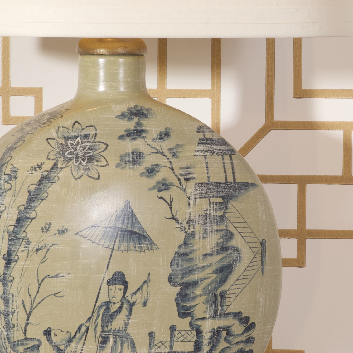 Wildwood - Ancient Snuff Bottle Lamp in Hand Painted, Porcelain