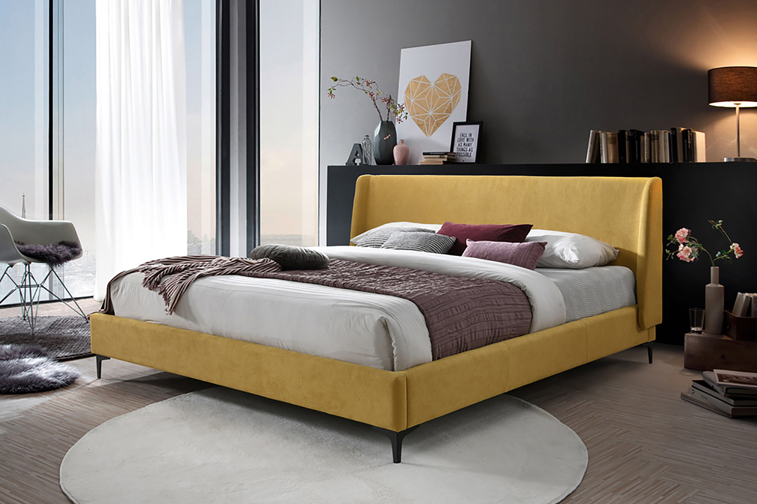 Worldwide Hamburg 78" King Bed - Mustard