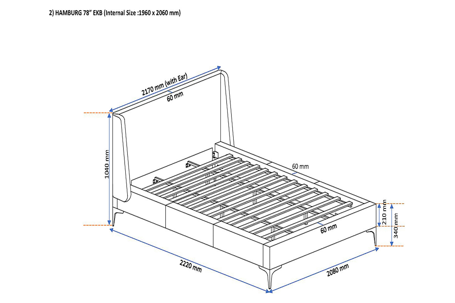 Worldwide Hamburg 78" King Bed - Mustard