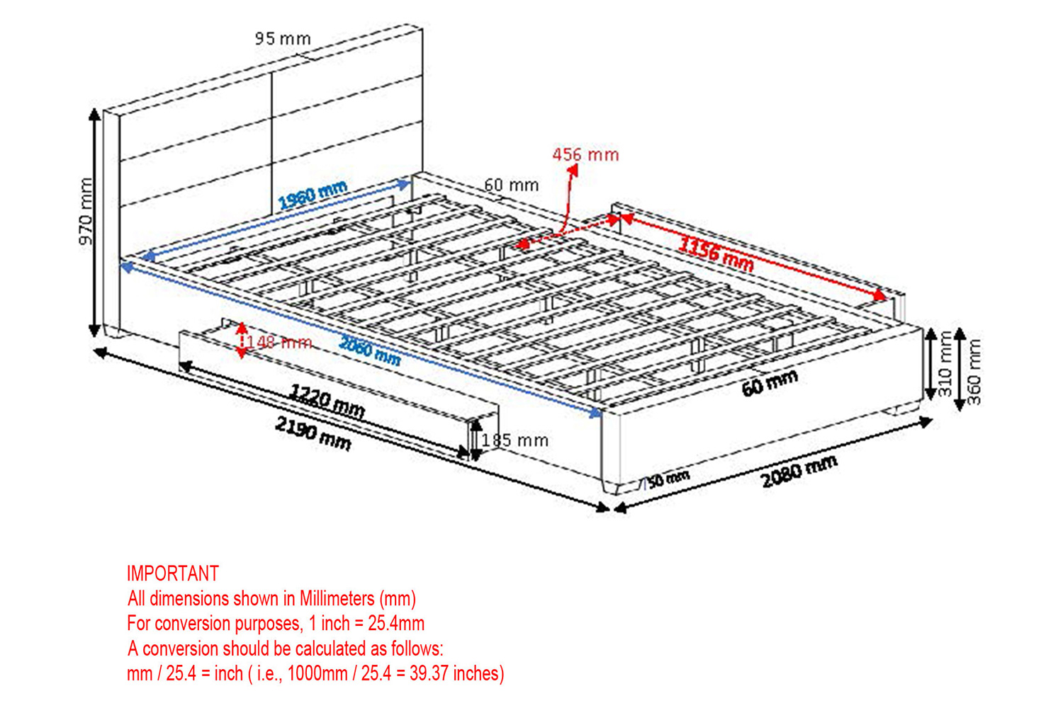 Worldwide Emilio 78" King Bed with Drawers - Charcoal