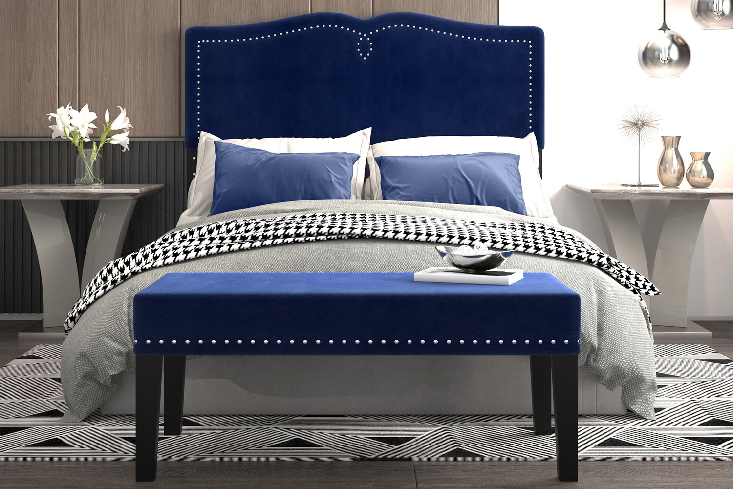 Worldwide - Aurora 54"/60" Adjustable Headboard with Bench