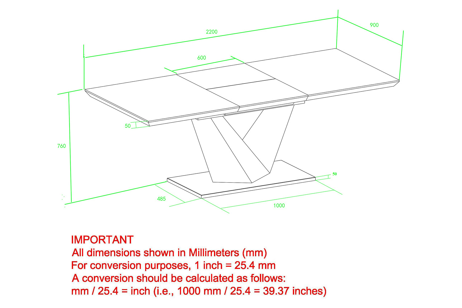 Worldwide Eclipse Dining Table with Extension - Black