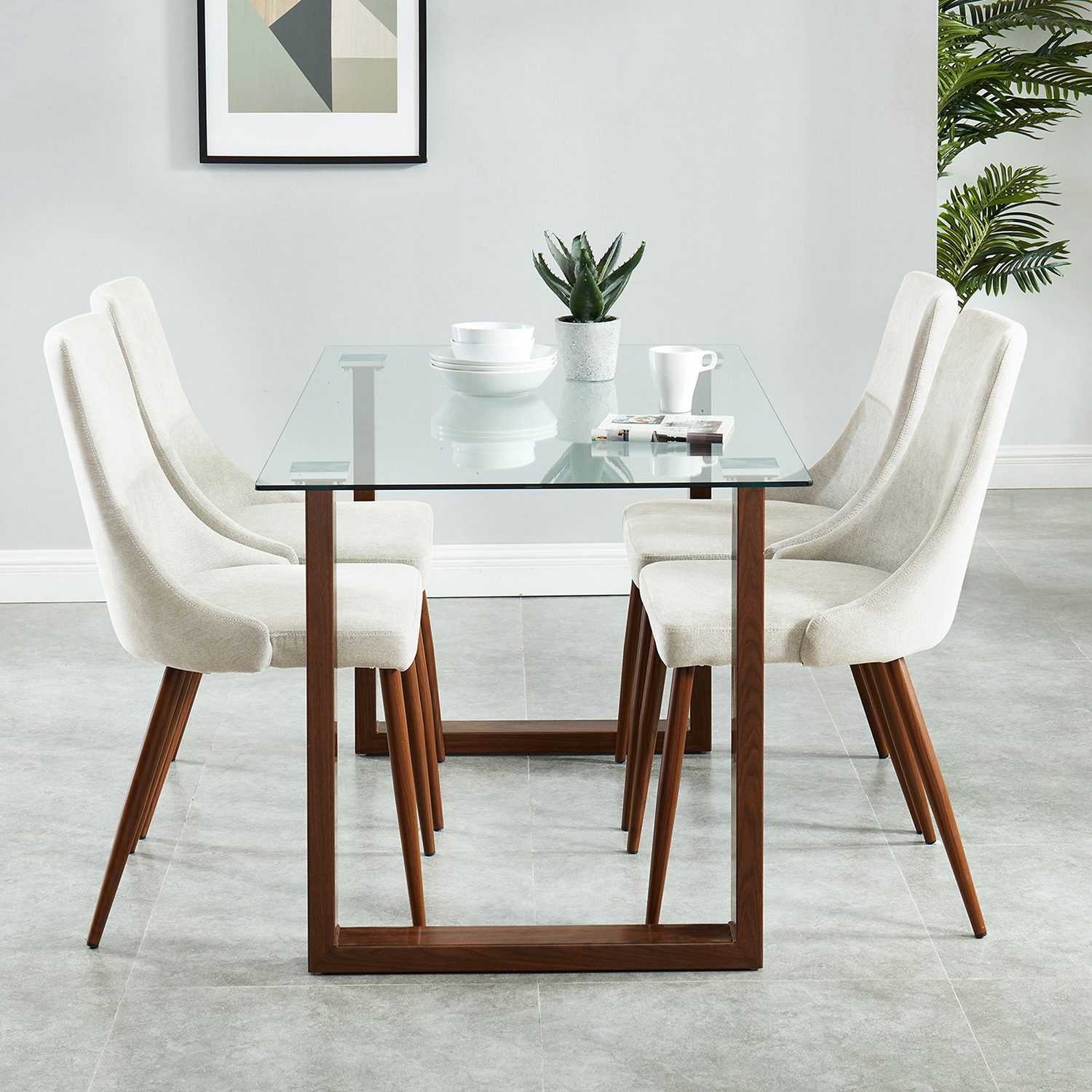 Worldwide Cora Side Chair Set of 2 - Beige/Walnut