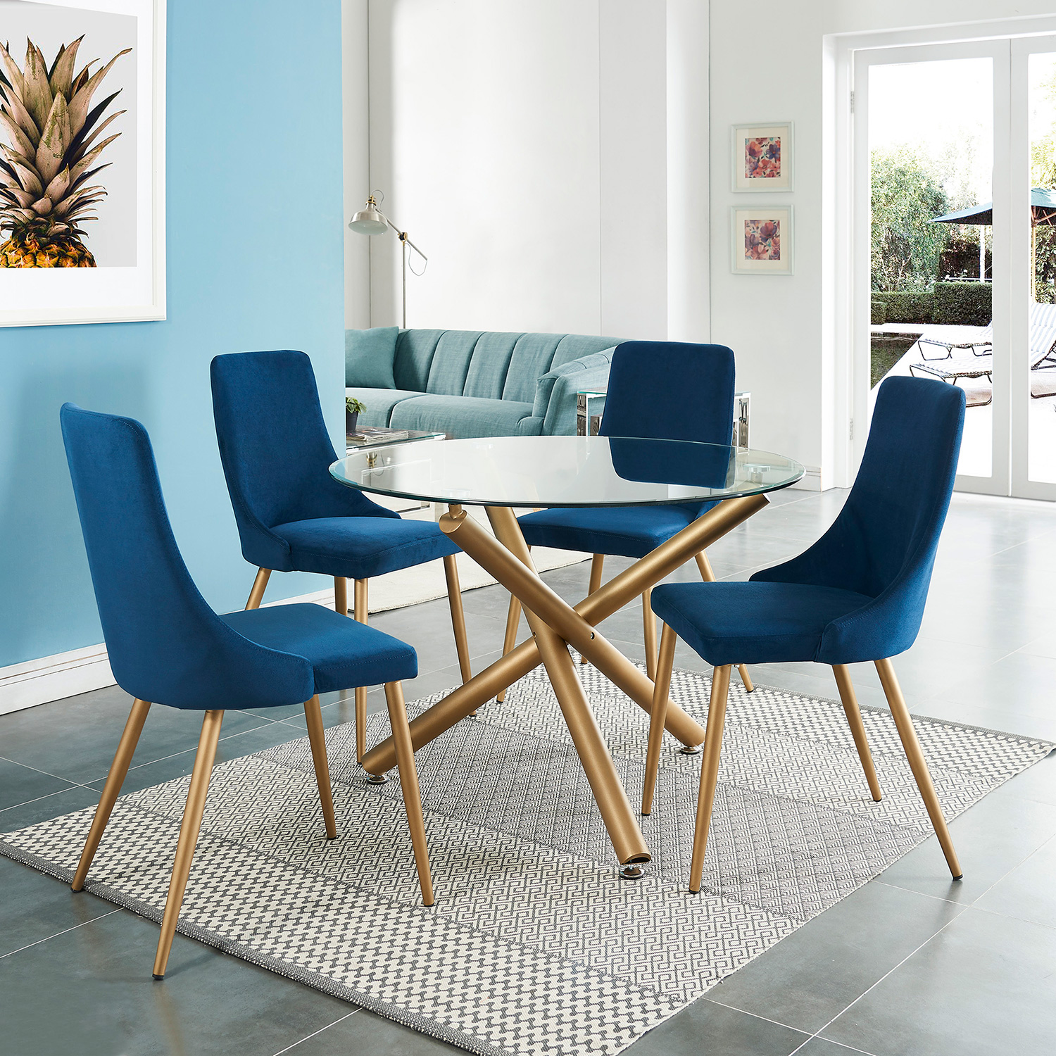 Worldwide Carmilla Side Chair Set of 2 - Blue/Aged Gold