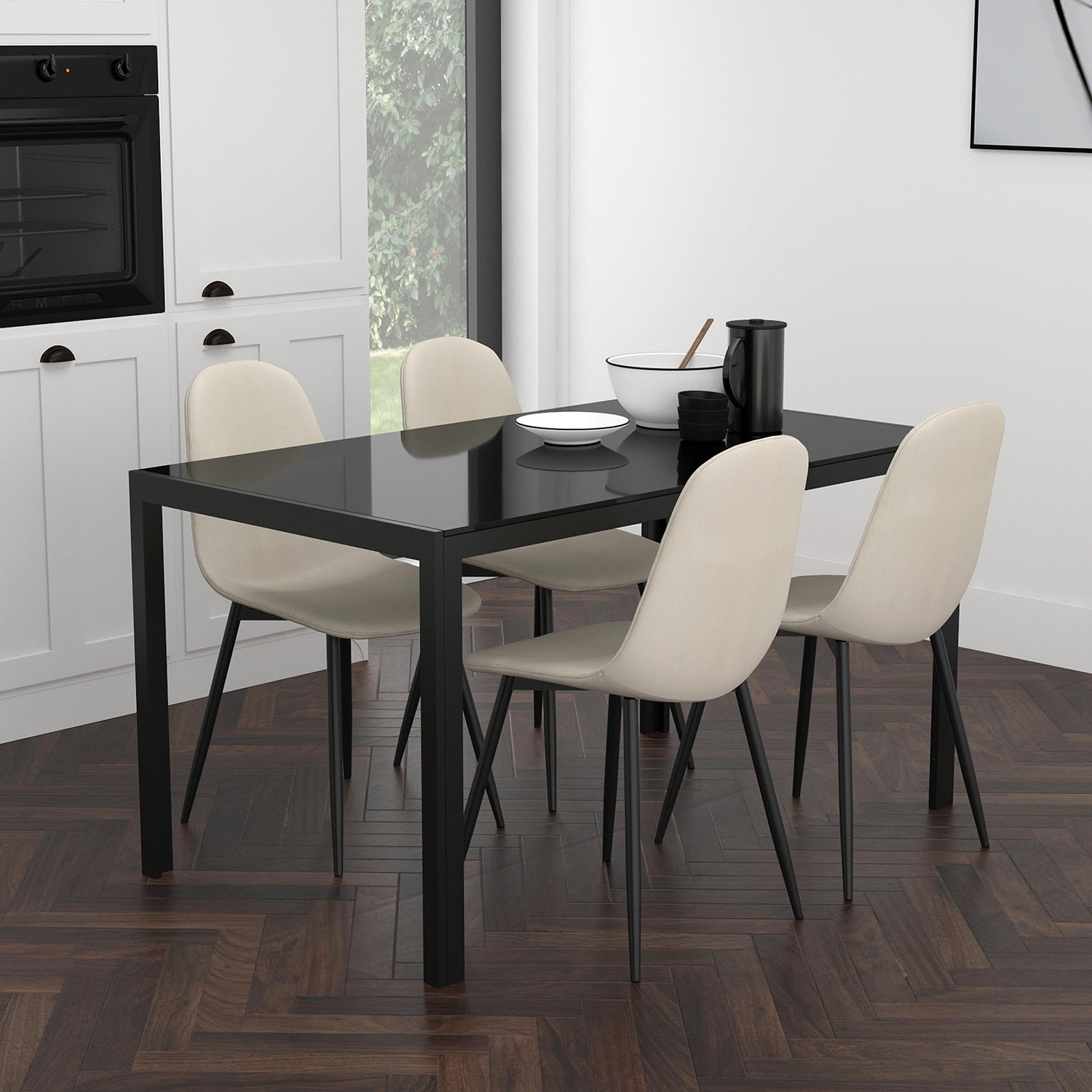 Worldwide Olly Side Chair Set of 4 - Beige/Black