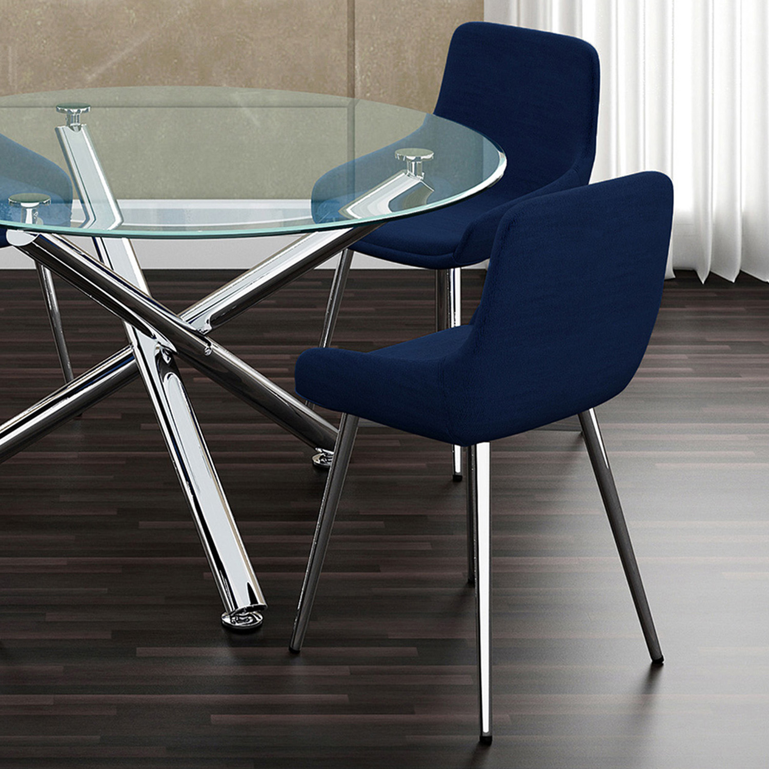 Worldwide Solara II/Cassidy Dining Set of 5 - Chrome Table/Blue Chair