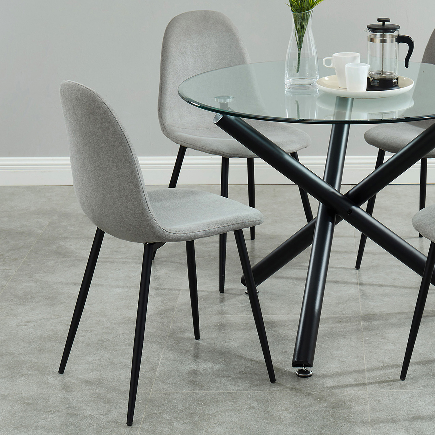 Worldwide Suzette/Olly Dining Set of 5 - Black Table/Gray Chair