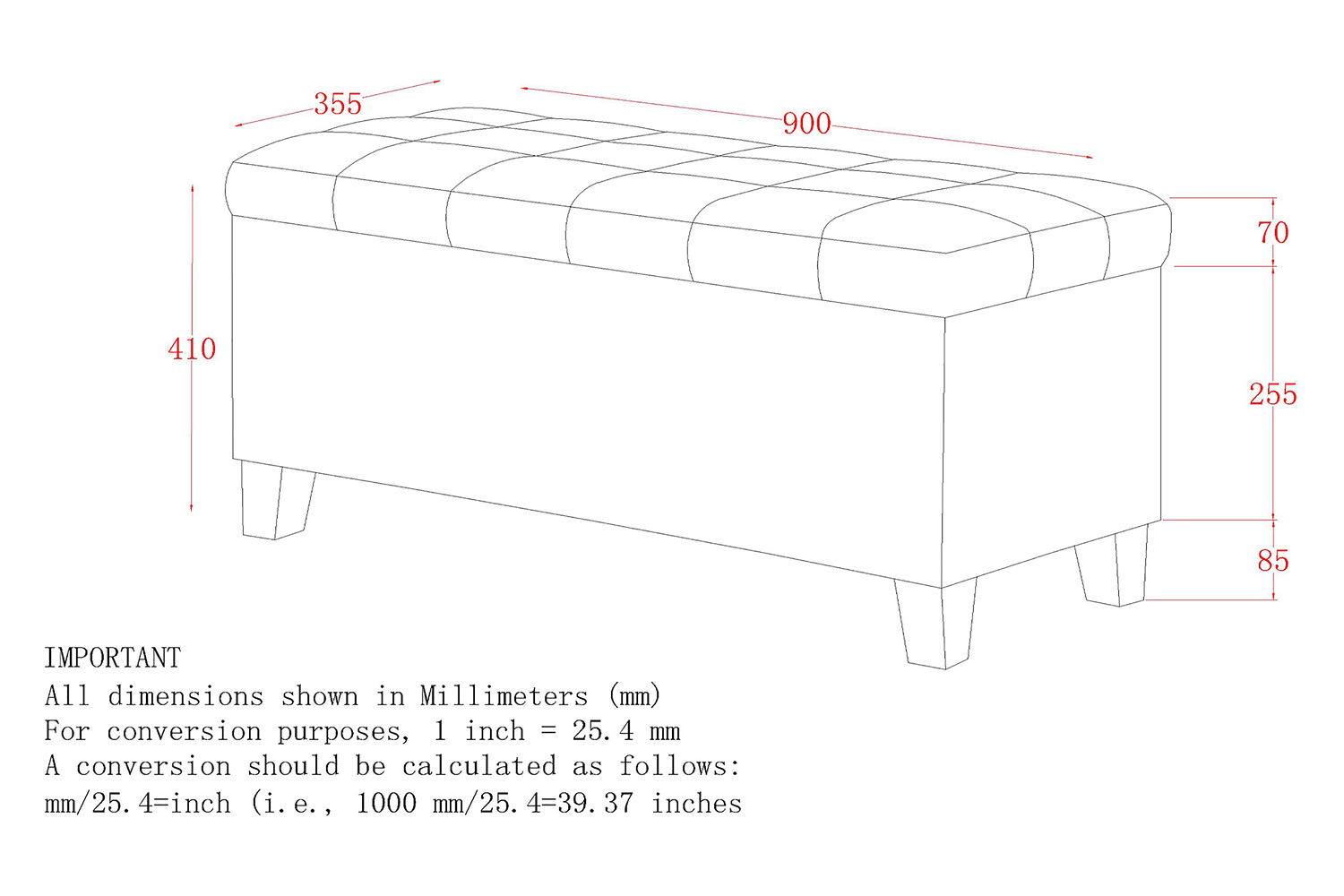Worldwide Winston Rectangular Storage Ottoman - Black