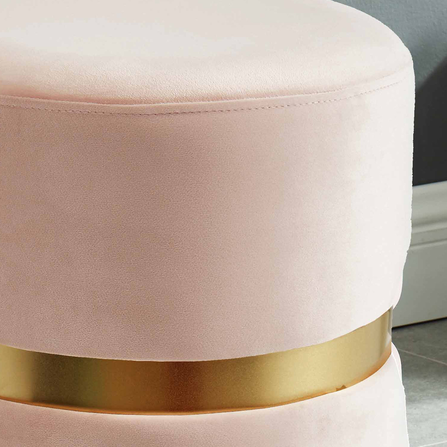 Worldwide Violet Round Ottoman - Blush Pink/Aged Gold