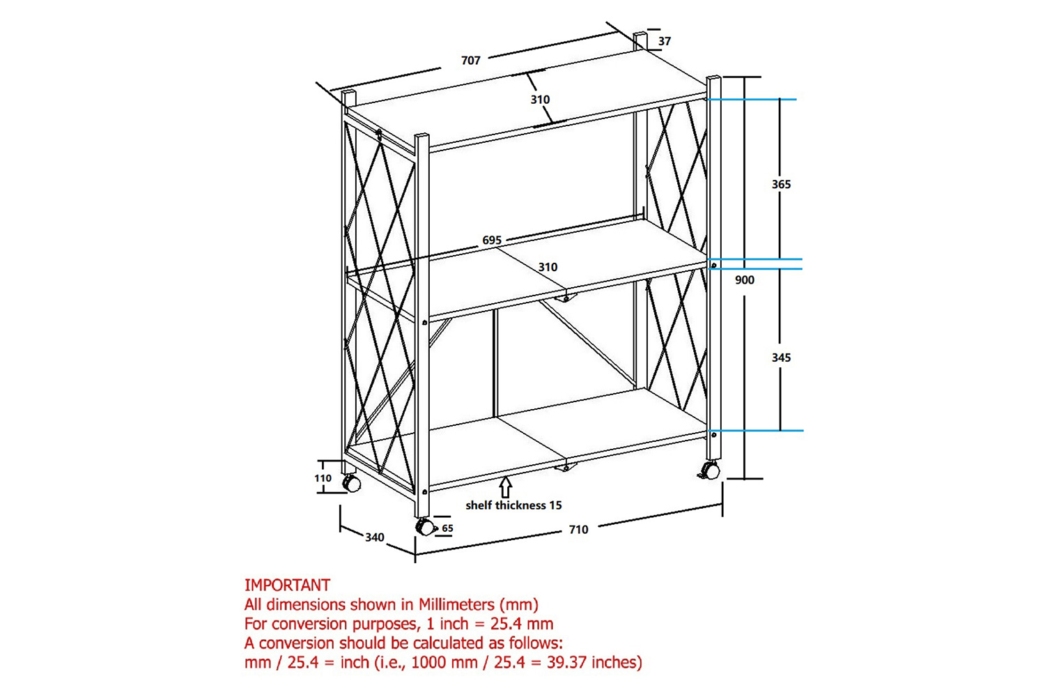 Worldwide Quby 3-Tier Folding Shelf - White