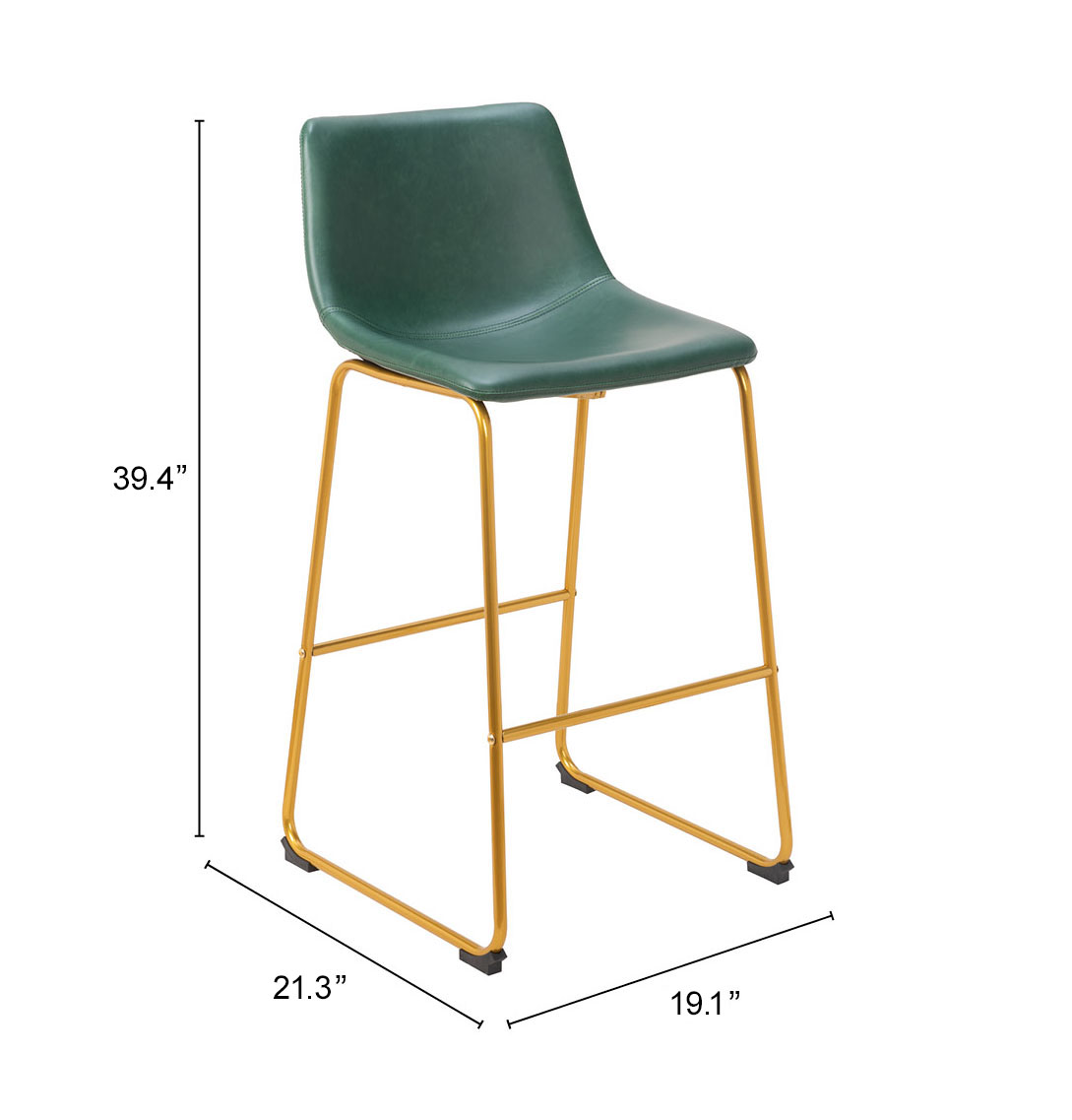 ZUO - Augusta Barstool (Set of 2) in Green/Gold