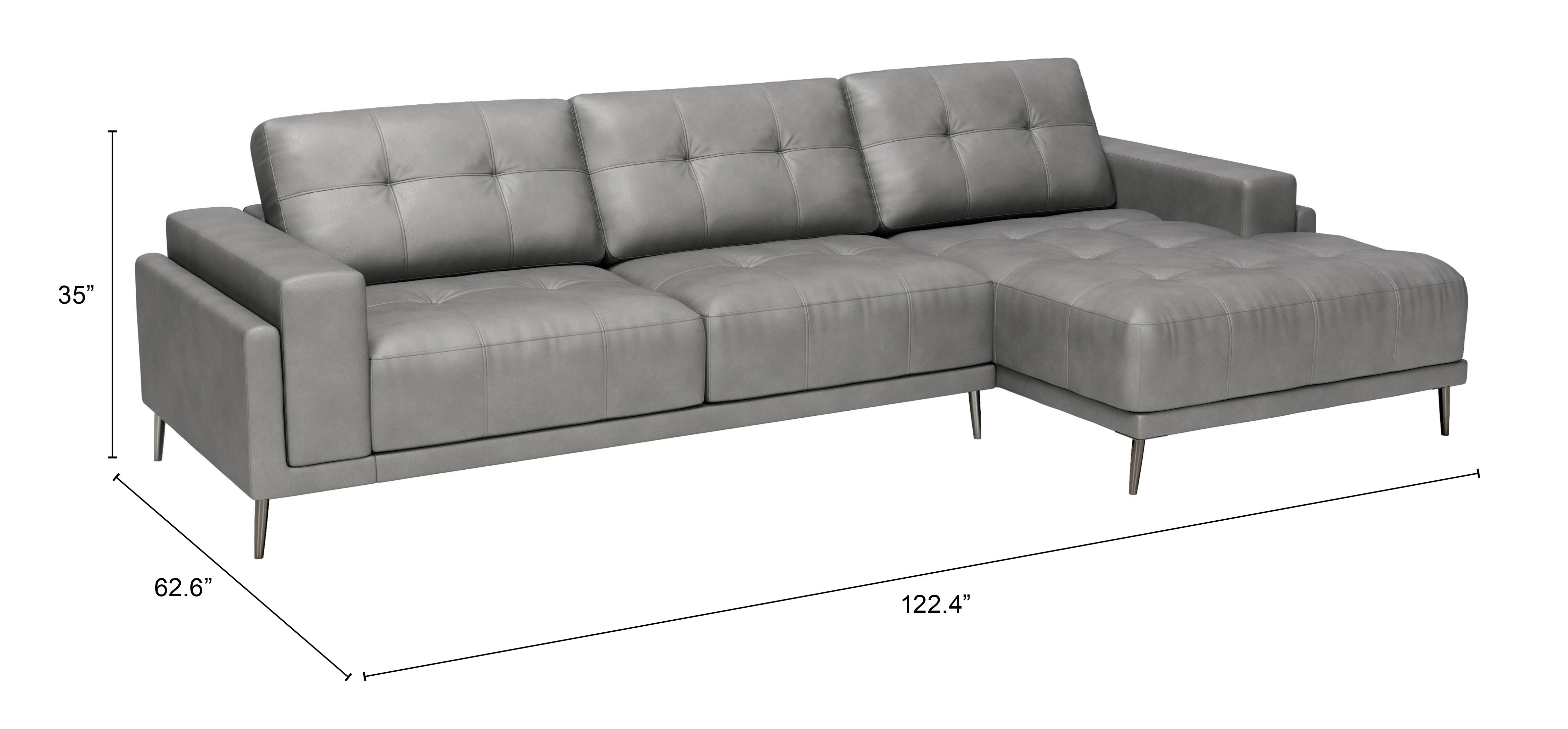 ZUO Bliss Right Facing Chaise Sectional - Gray