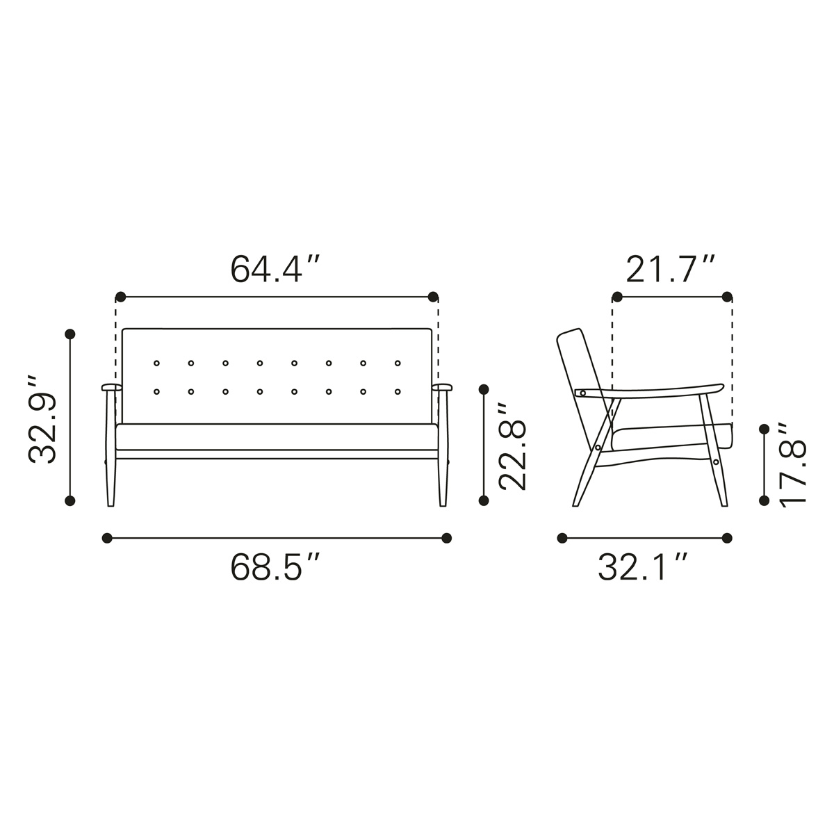 ZUO Rocky Sofa - Putty/Walnut