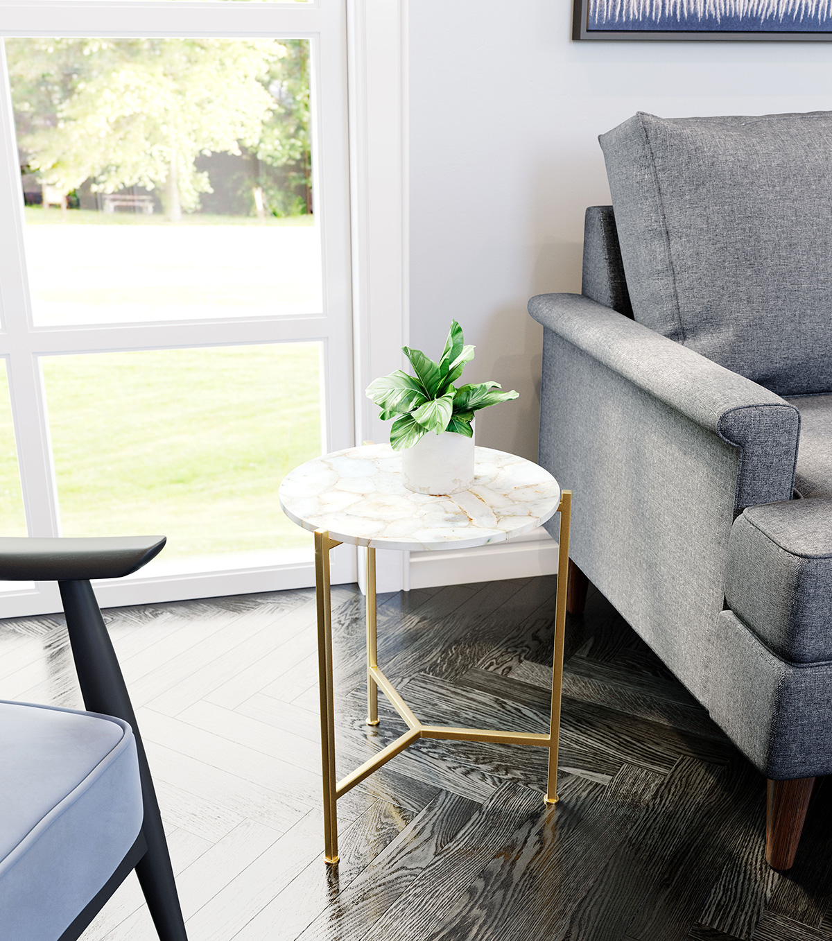 ZUO - Haru Side Table in White/Gold