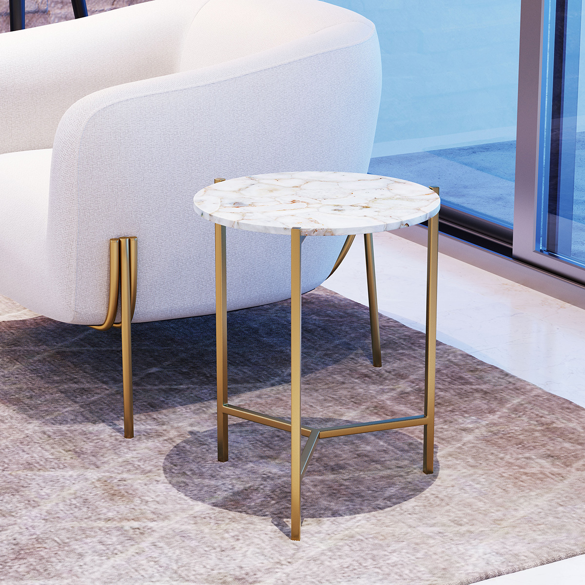 ZUO - Haru Side Table in White/Gold