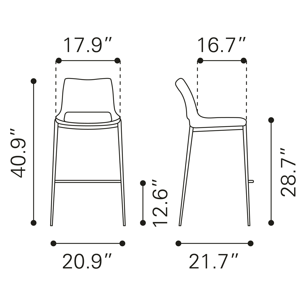 ZUO - Ace Bar Chair in Dark Gray/Brown