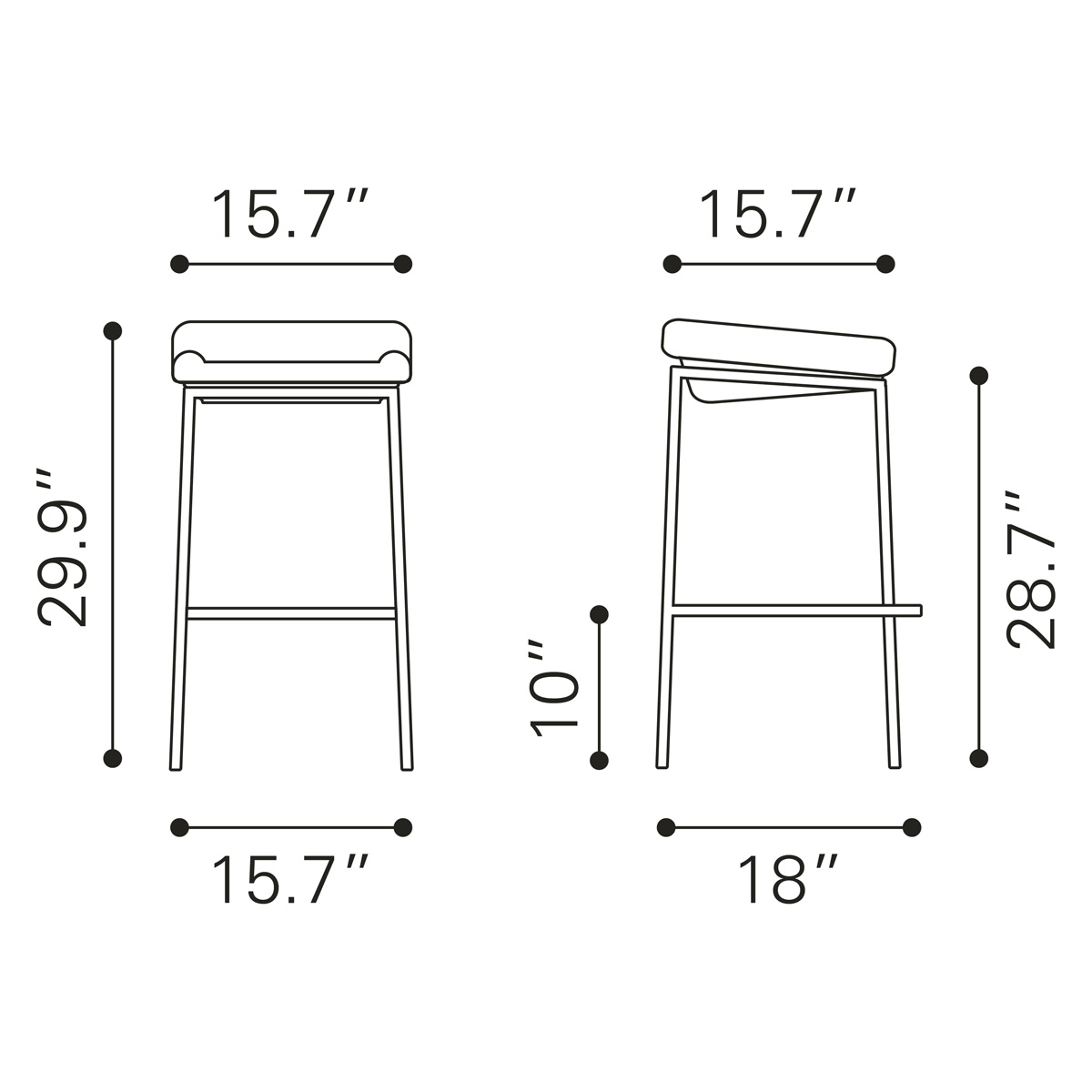 ZUO - Lids Barstool (Set Of 2) in Dark Gray/Silver