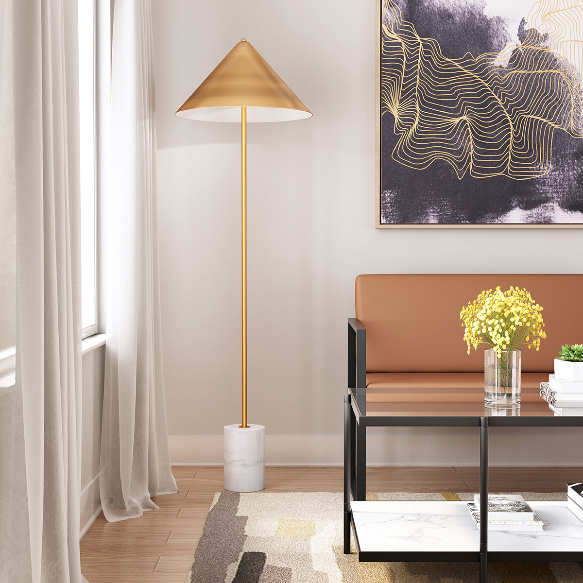 ZUO - Bianca Floor Lamp in Brass/White