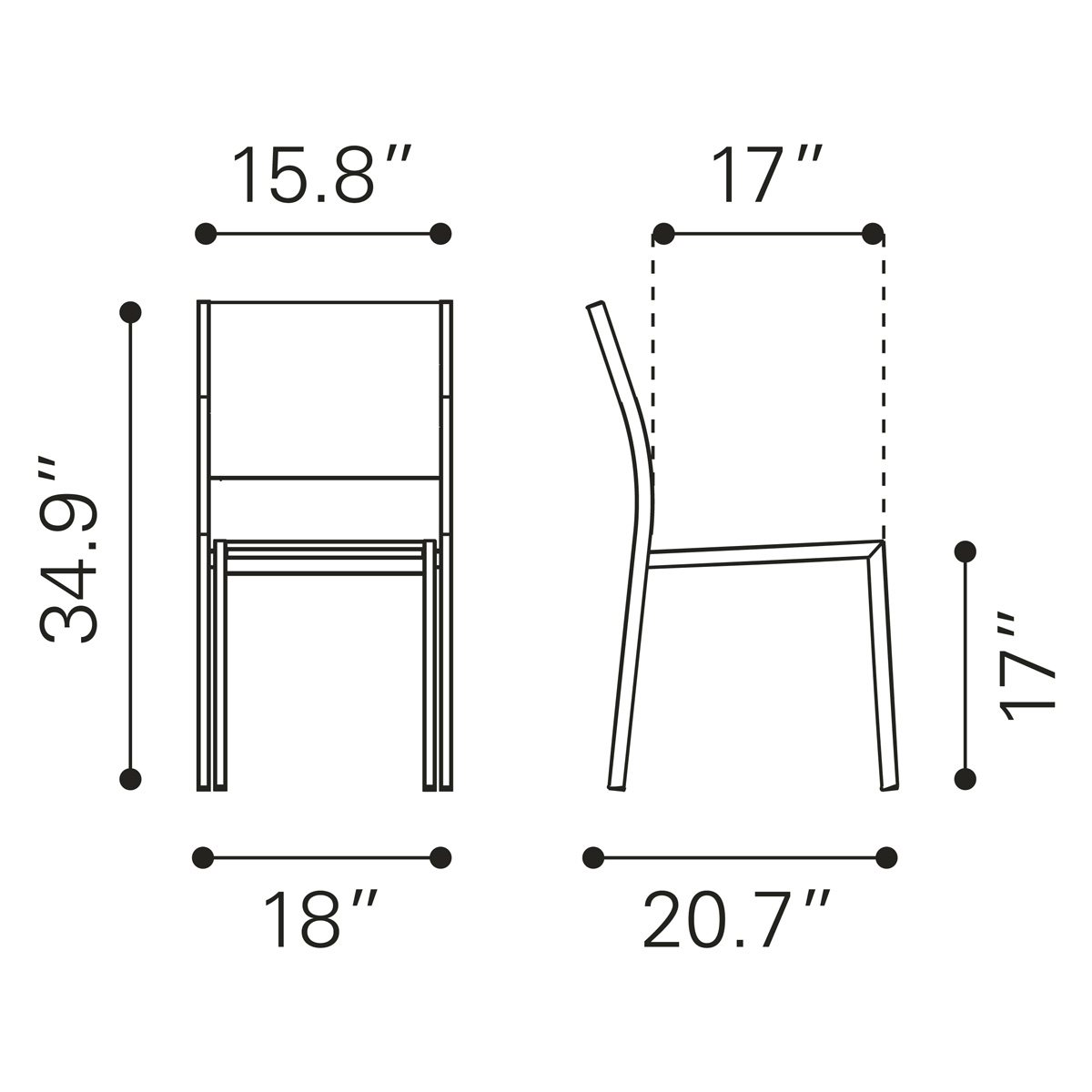 ZUO Metropolitan Armless Chair (Set Of 2) - Silver
